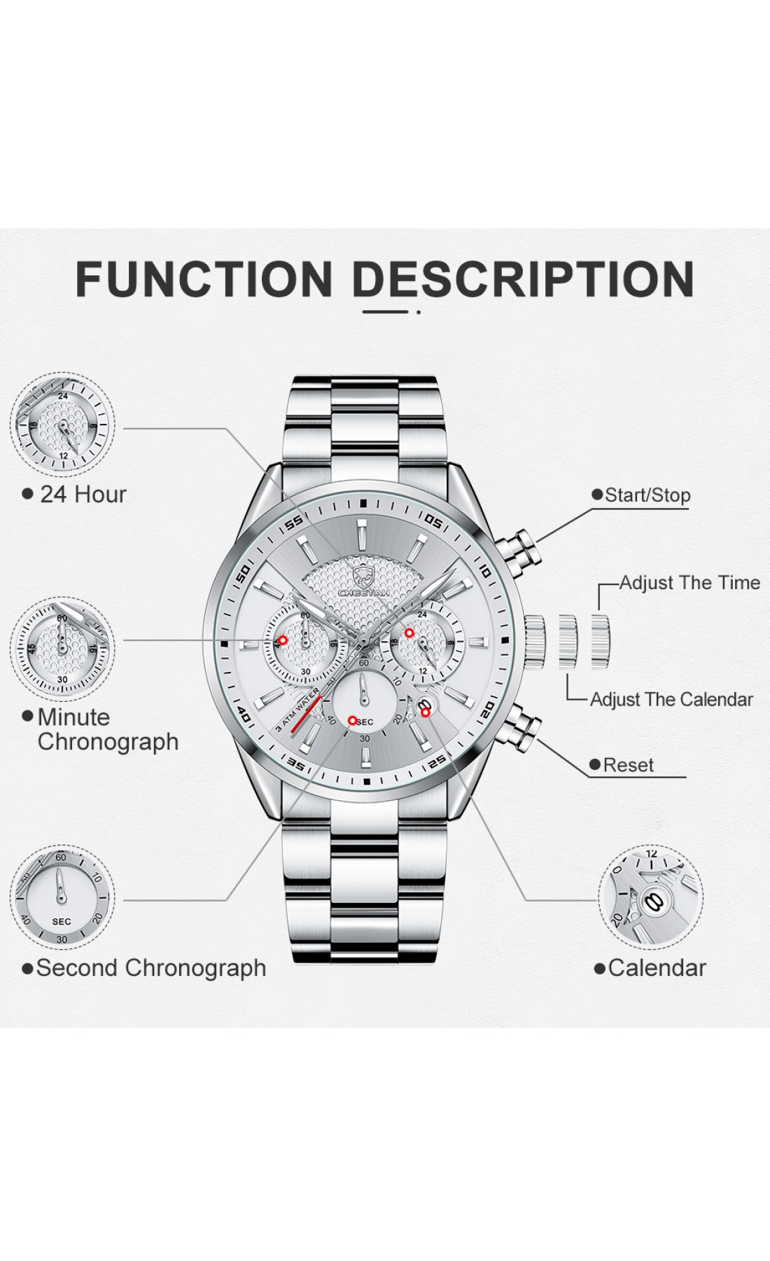 Чоловічий годинник  Cheetah Mega Silver