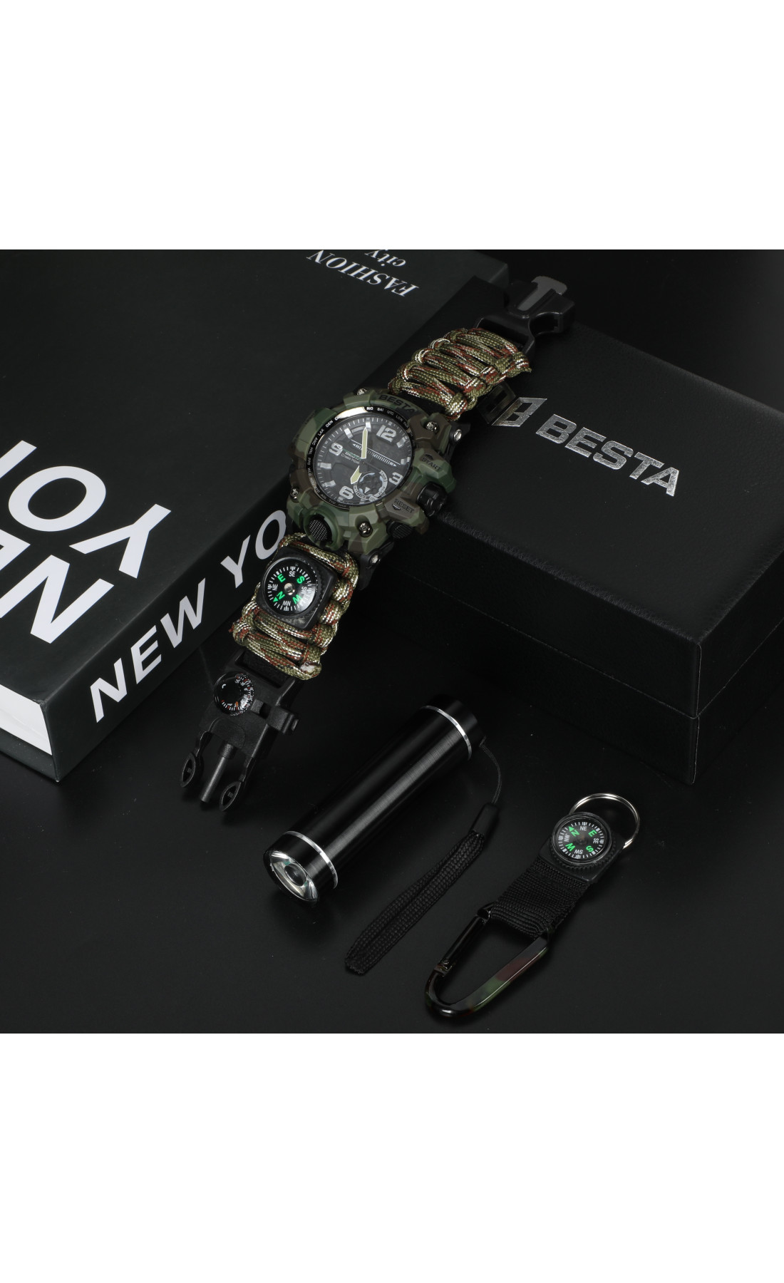 Чоловічий годинник  Besta Box Military Light подарунковий набір, з компасом