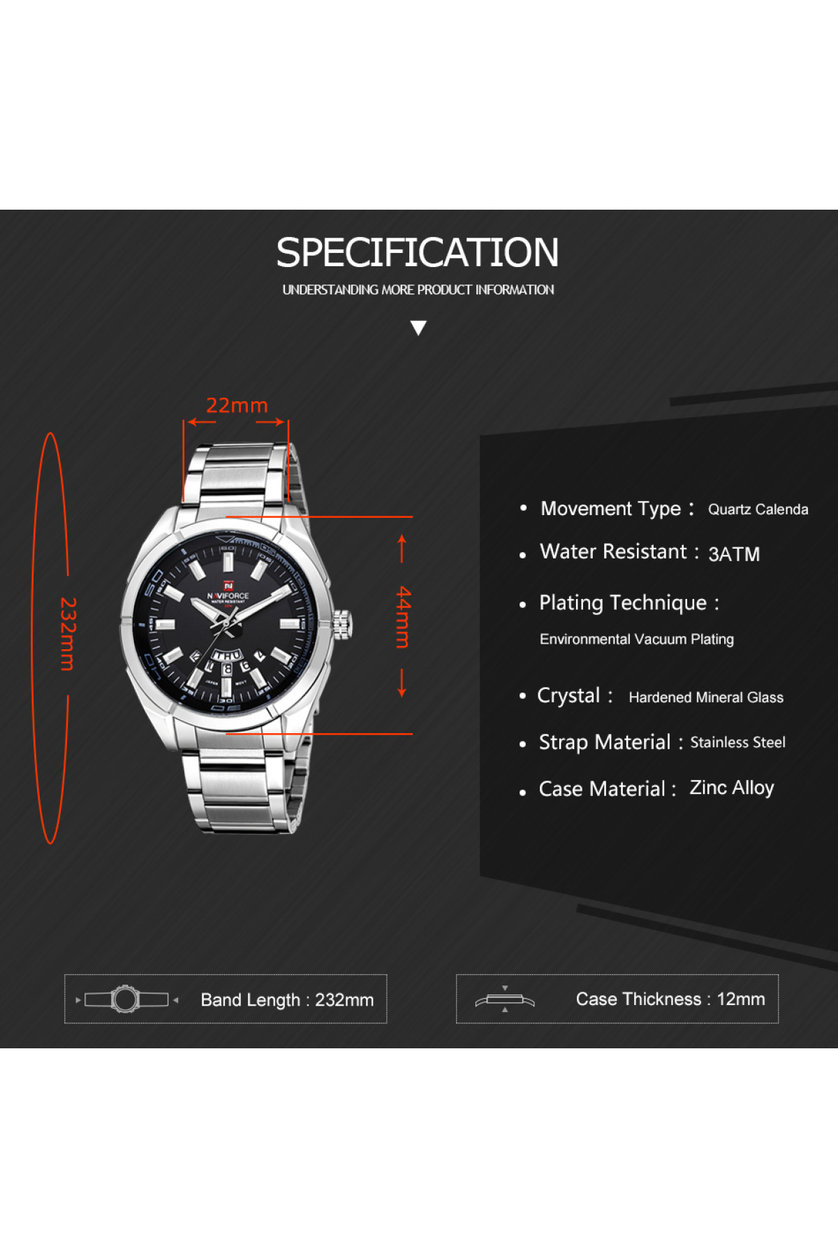 Чоловічий годинник  Naviforce Rocket BlackDial