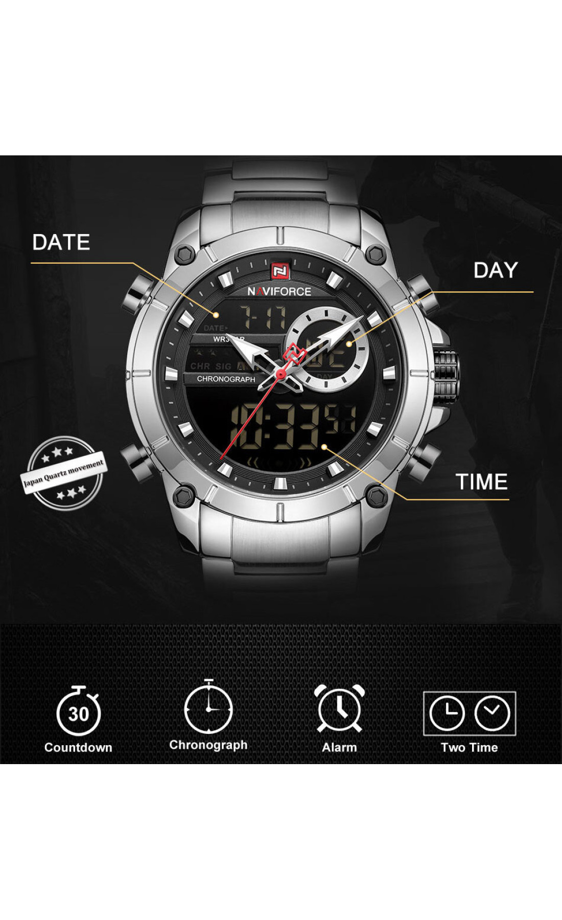 Чоловічий годинник  Naviforce Jazz Silver