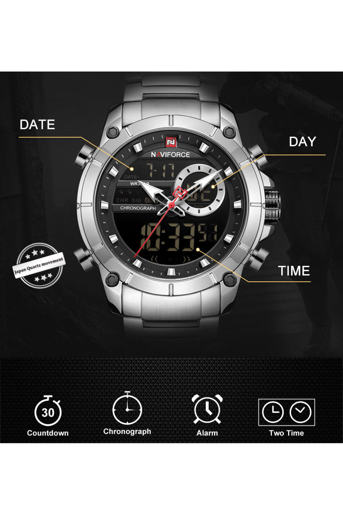 Чоловічий годинник  Naviforce Jazz Silver