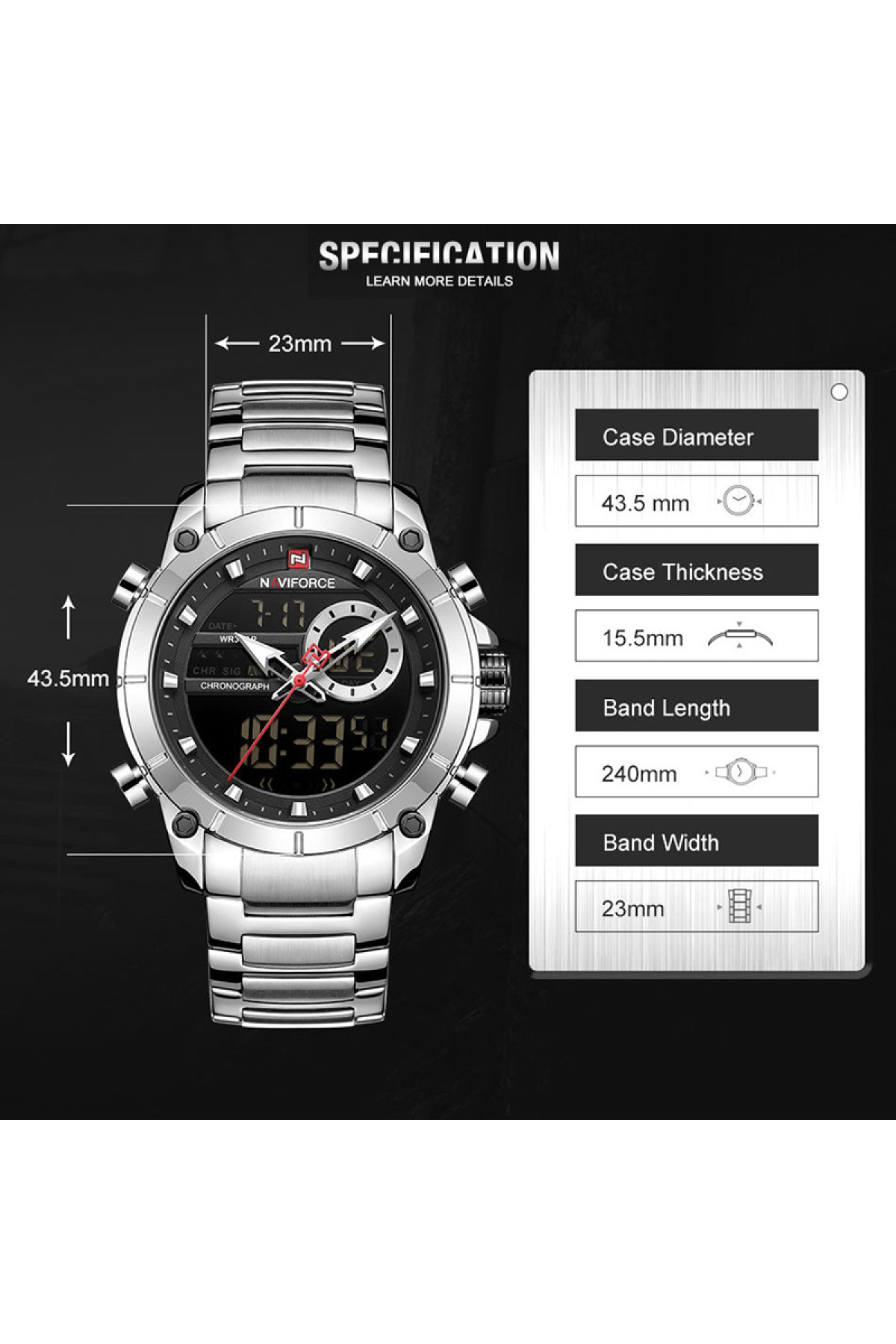 Чоловічий годинник  Naviforce Jazz Silver