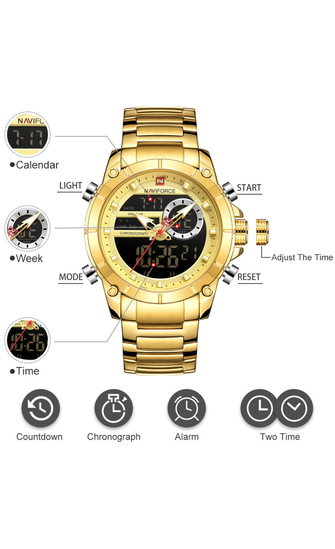 Чоловічий годинник  Naviforce Jazz Gold