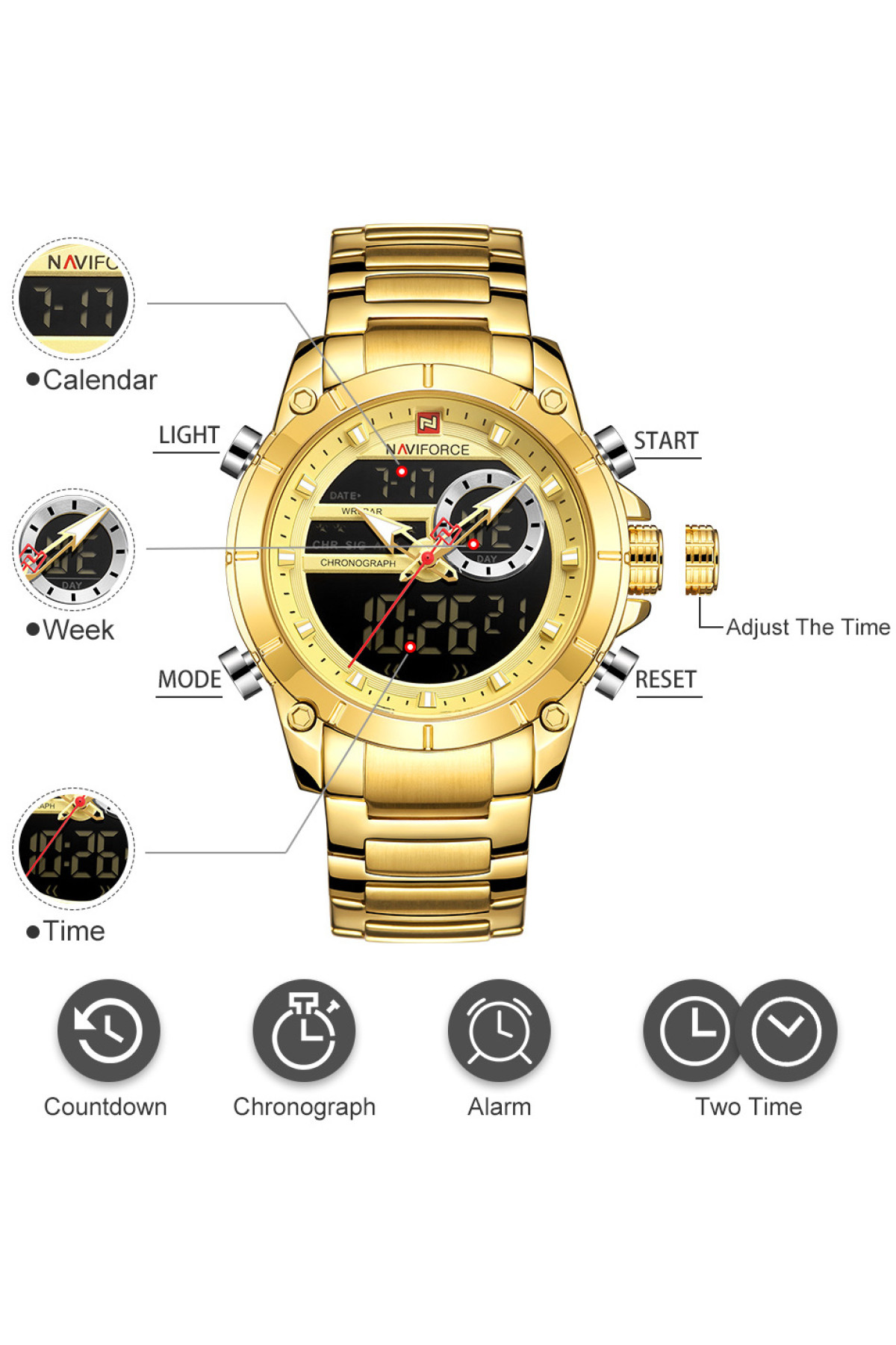 Чоловічий годинник  Naviforce Jazz Gold