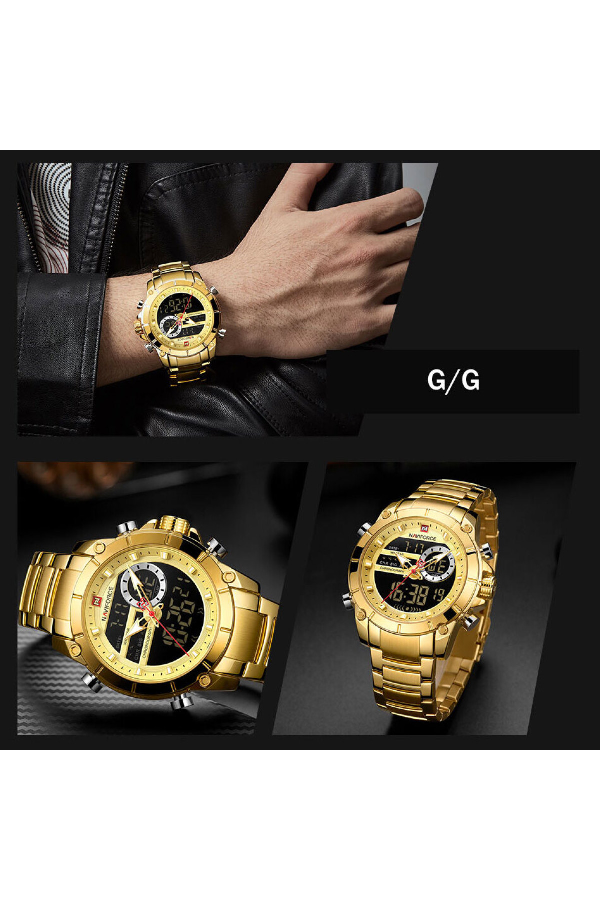 Чоловічий годинник  Naviforce Jazz Gold