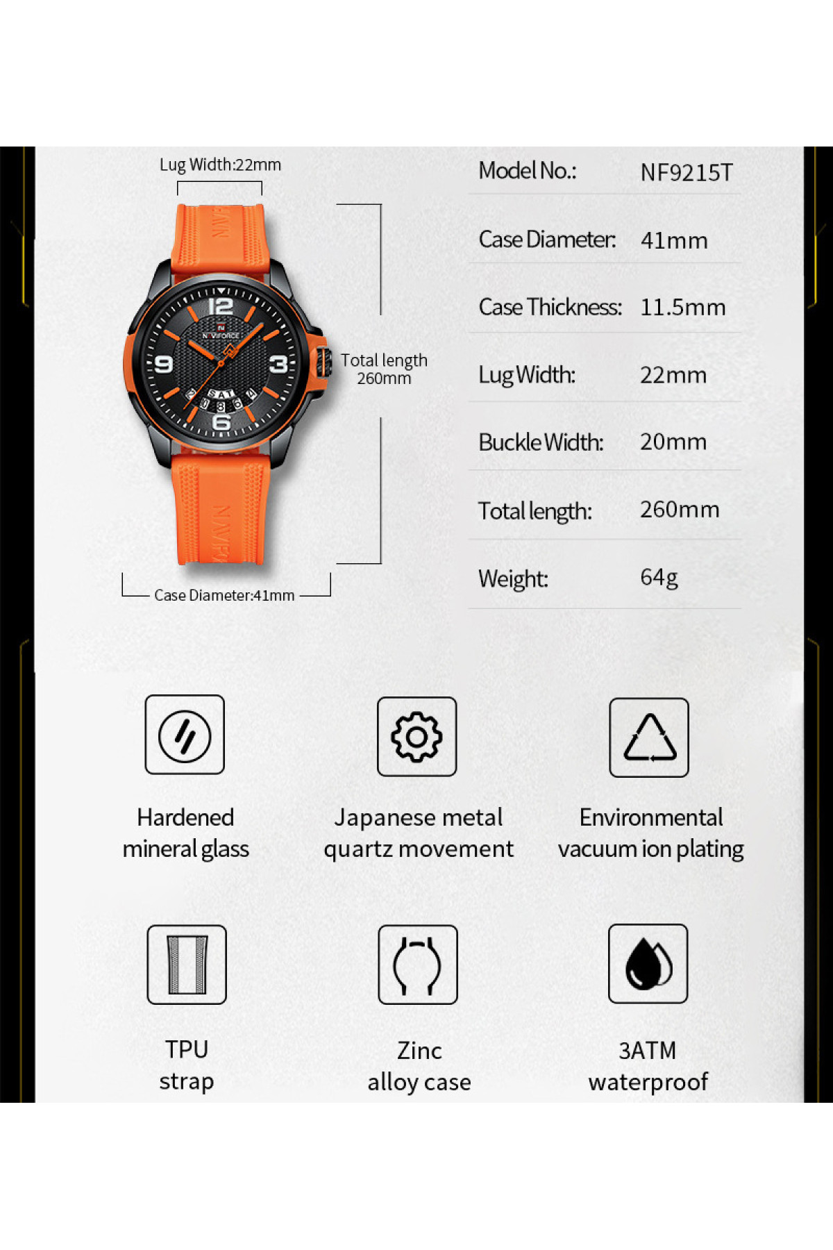 Чоловічий годинник  Naviforce Young Orange