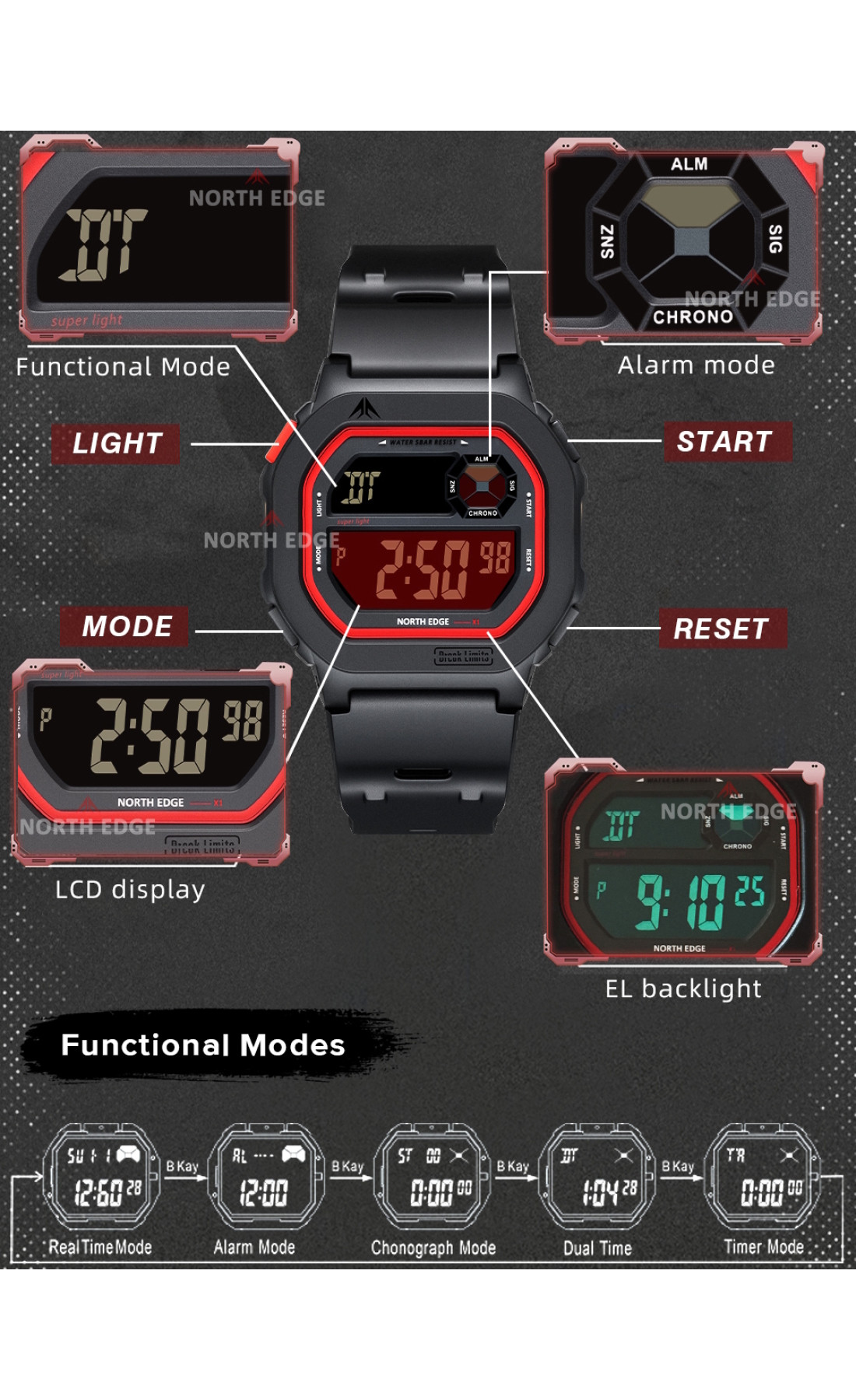 Чоловічий годинник  North Edge X1 5BAR
