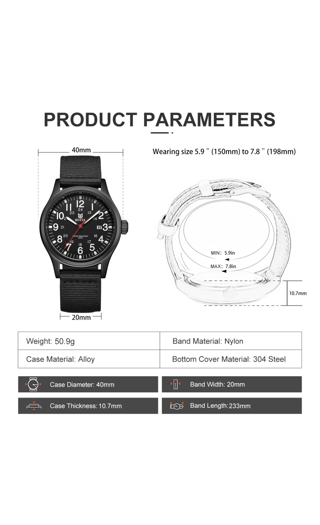 Чоловічий годинник  Besta Command Black