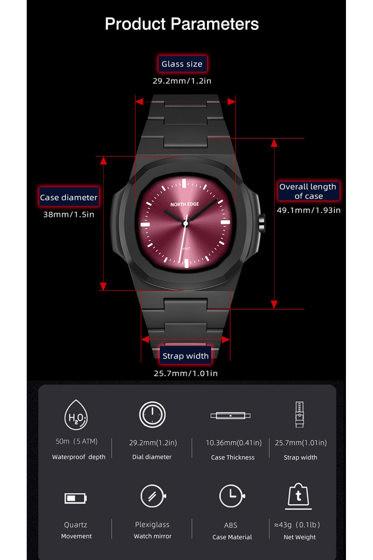 Чоловічий годинник  North Edge Volt 5 Bar