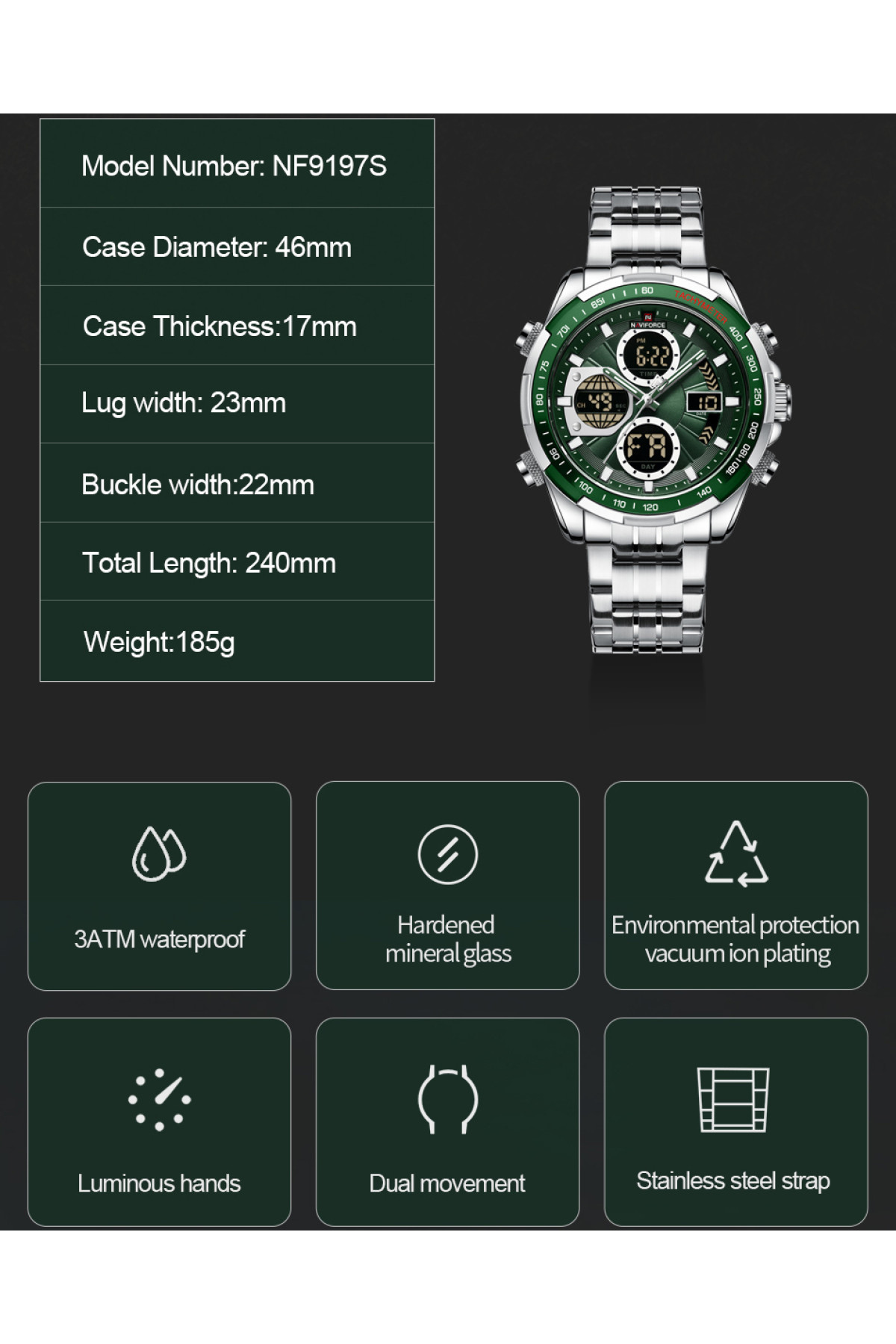 Чоловічий годинник  Naviforce Fly Steel