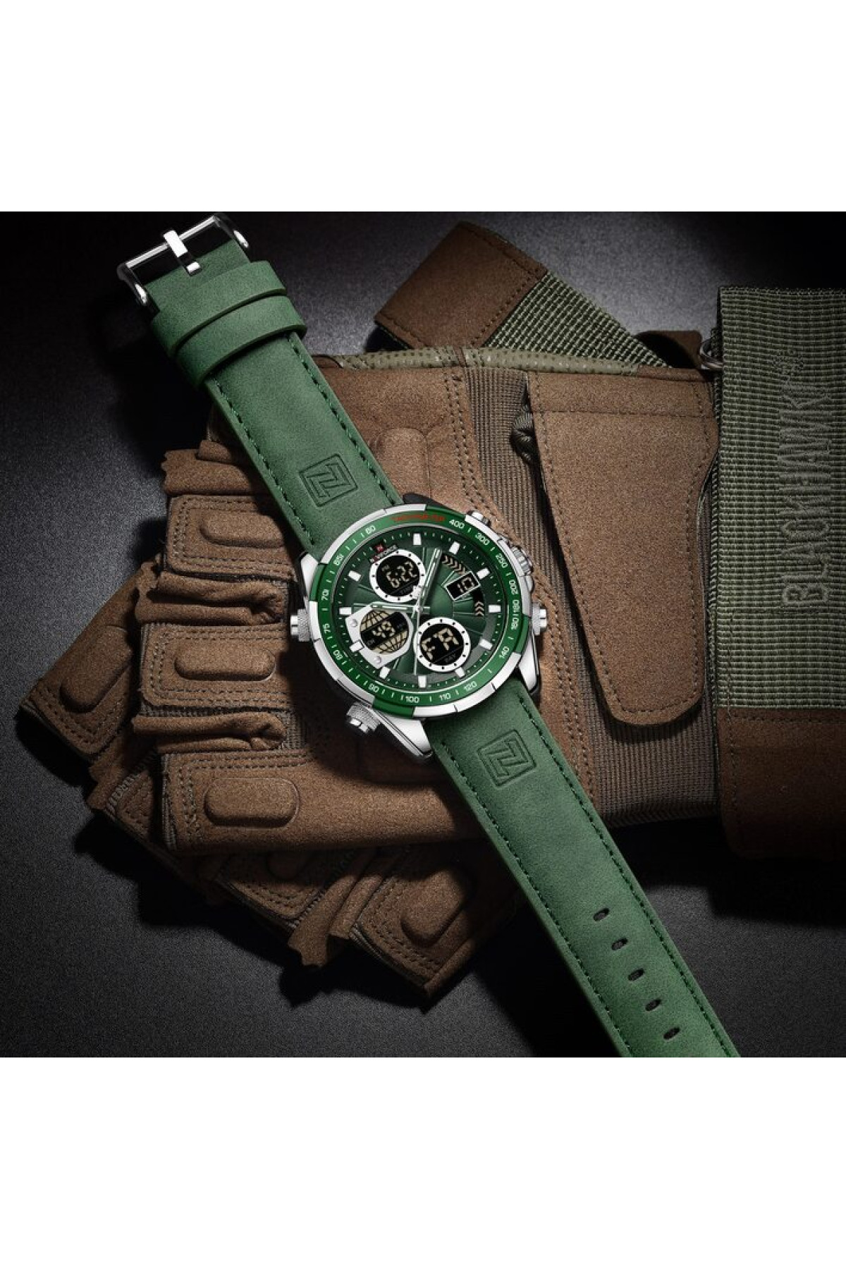 Чоловічий годинник  Naviforce Fly Army Hook Green, 2 ремінці