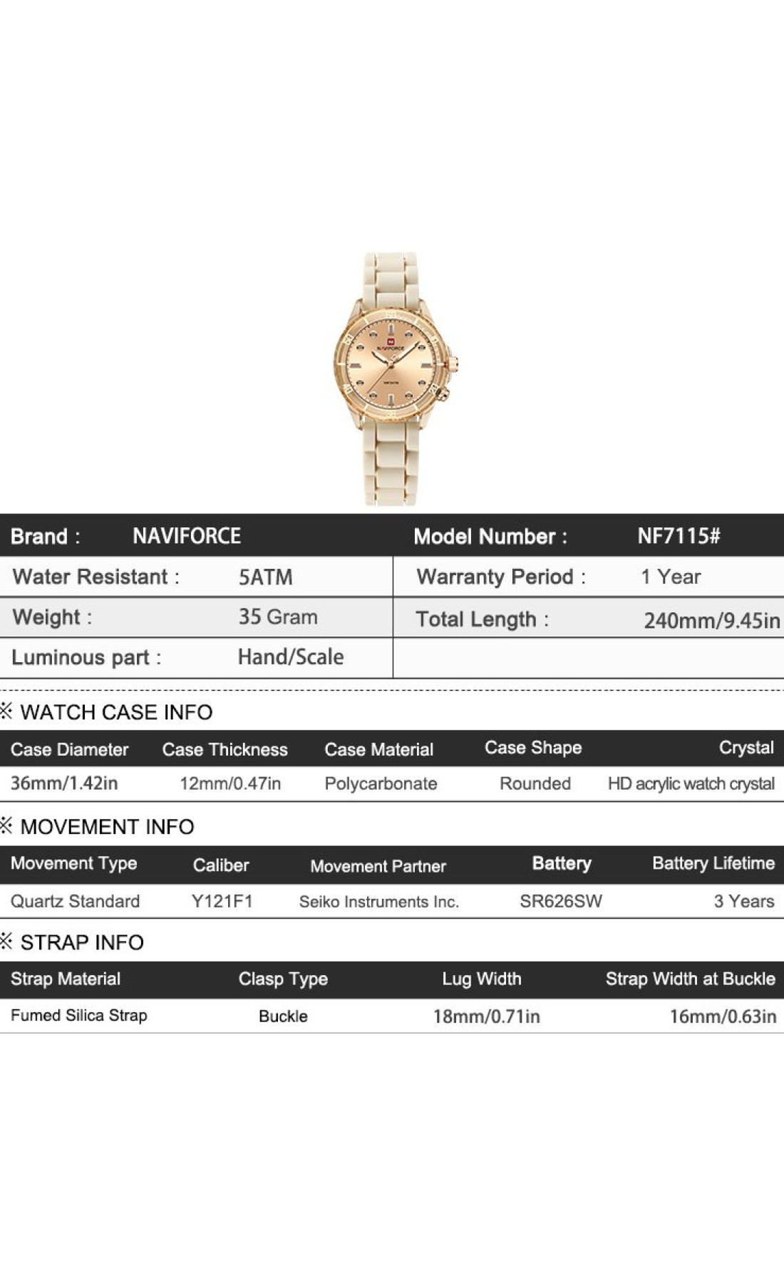 Жіночий годинник  Naviforce Evelin 5 Bar