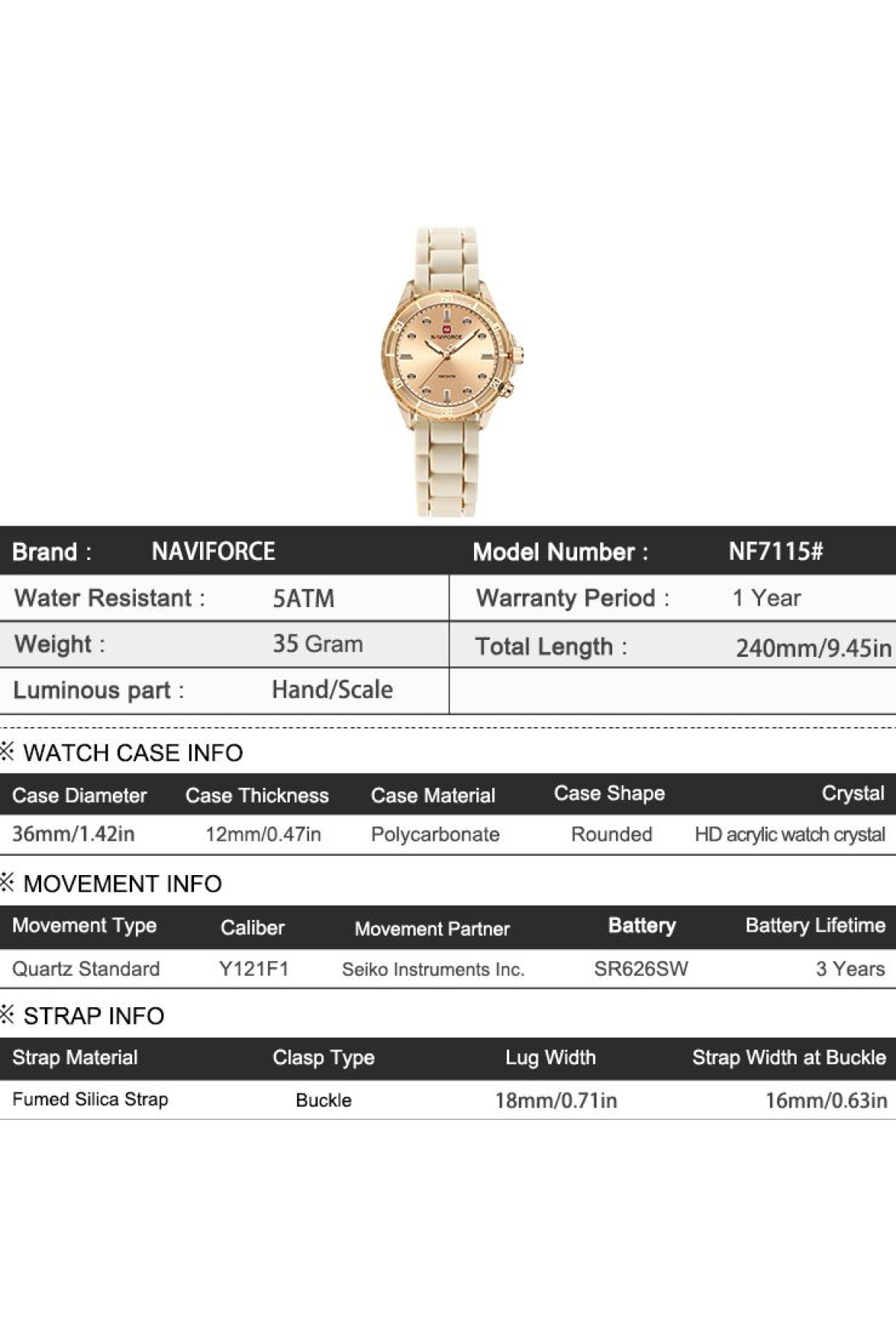 Жіночий годинник  Naviforce Evelin 5 Bar