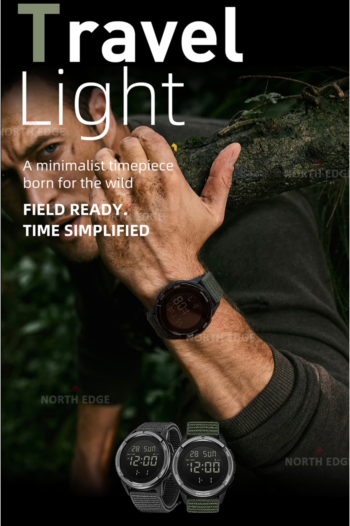 Чоловічий годинник  North Edge Terrax Green, 2 ремінці