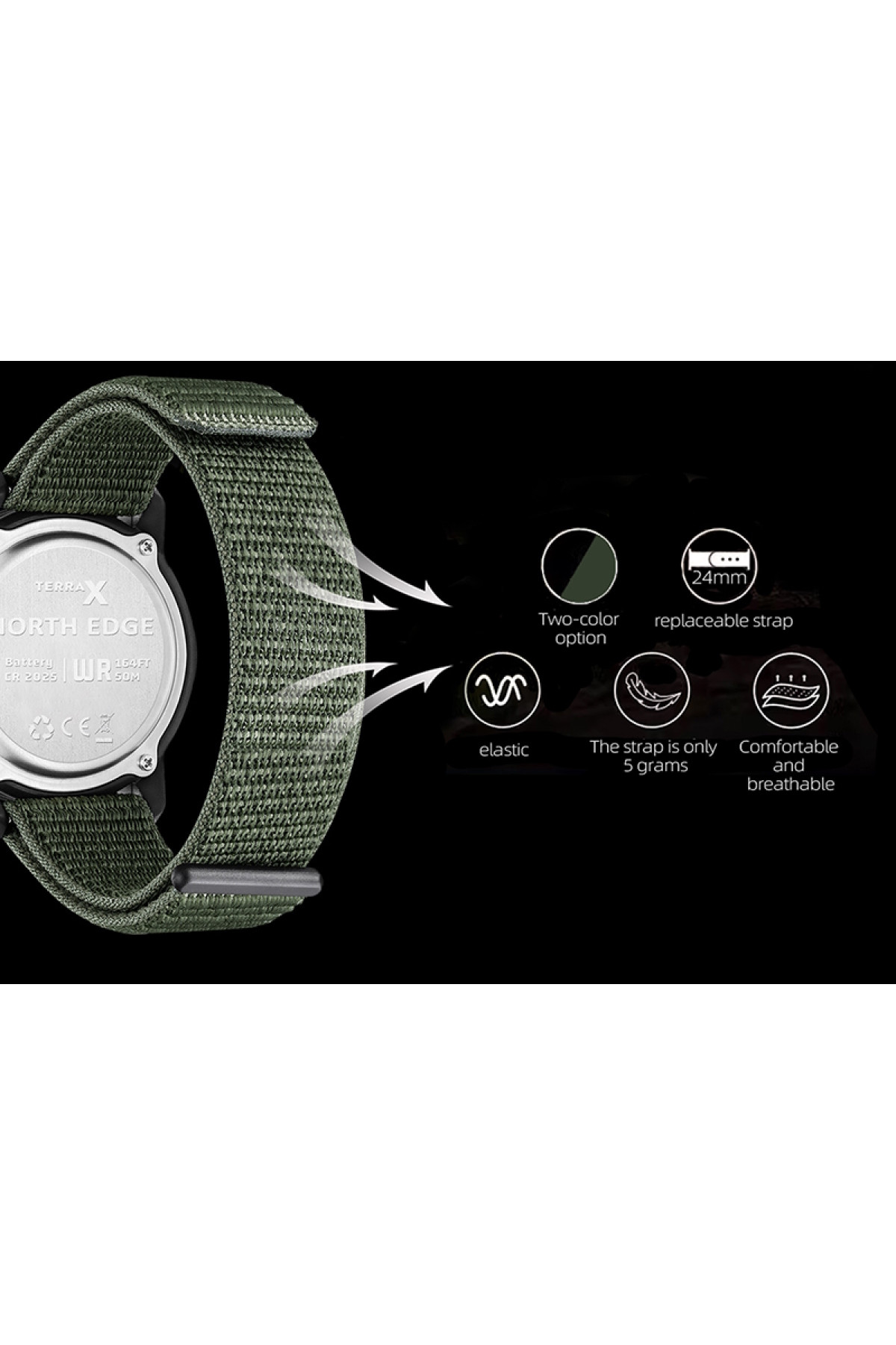 Чоловічий годинник  North Edge Terrax Green, 2 ремінці