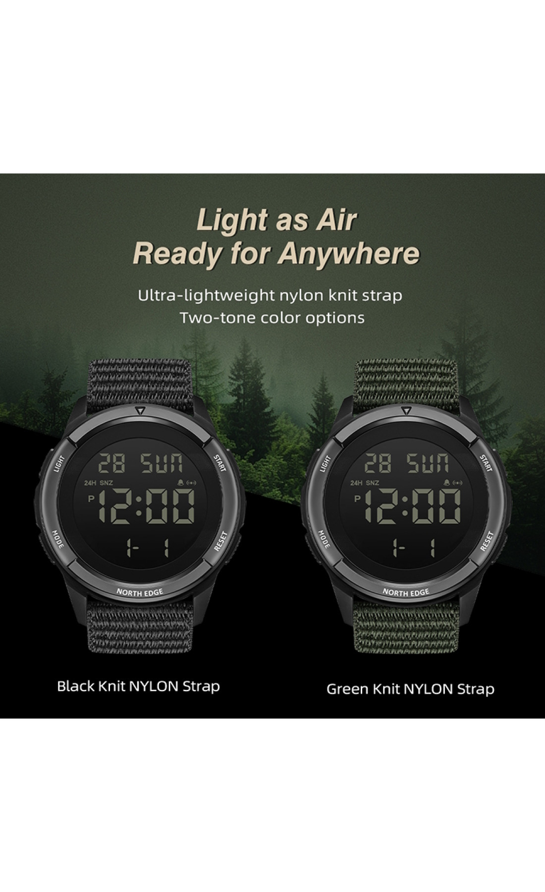 Чоловічий годинник  North Edge Terrax Green, 2 ремінці