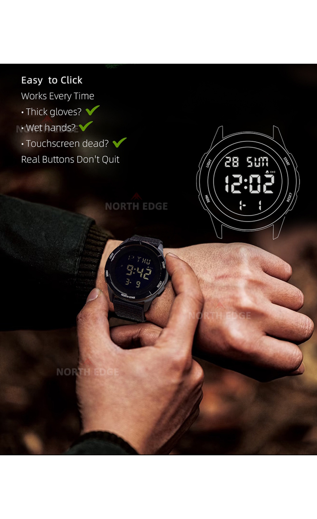 Чоловічий годинник  North Edge Terrax Green, 2 ремінці