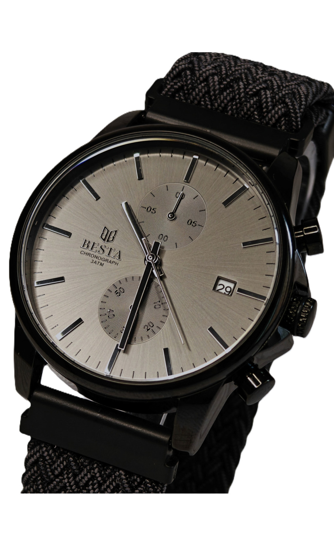 Чоловічий годинник  Besta Mars Black & Gray Nylon, 2 ремінці