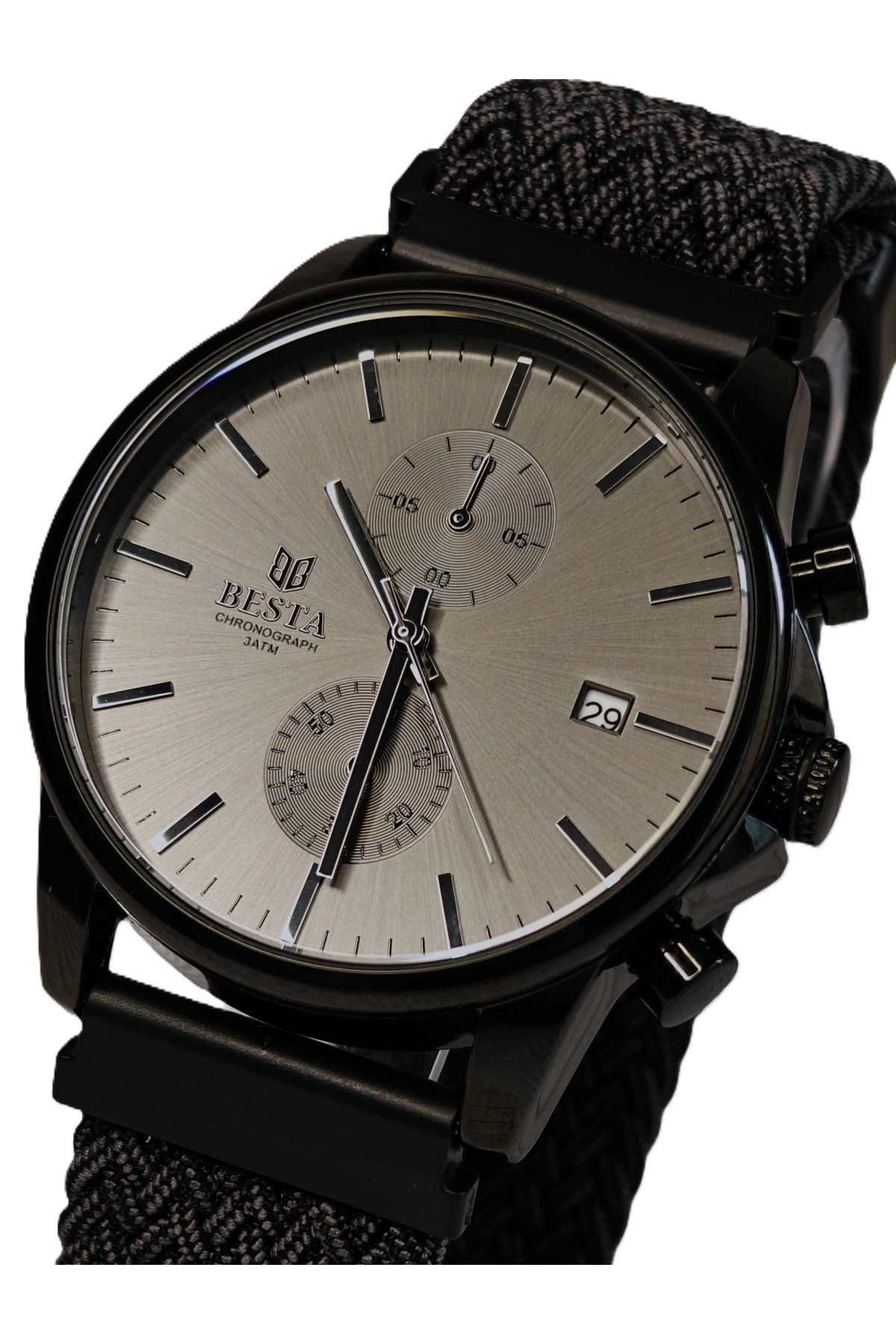 Чоловічий годинник  Besta Mars Black & Gray Nylon, 2 ремінці