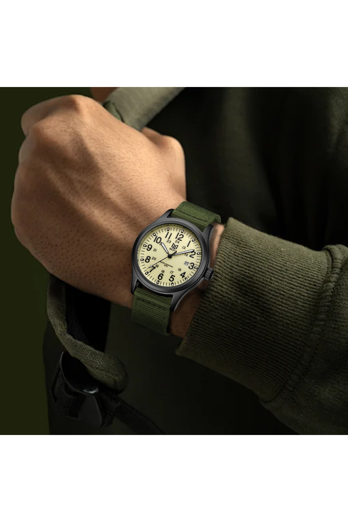 Чоловічий годинник  Besta Command Green Metal, 2 ремінці