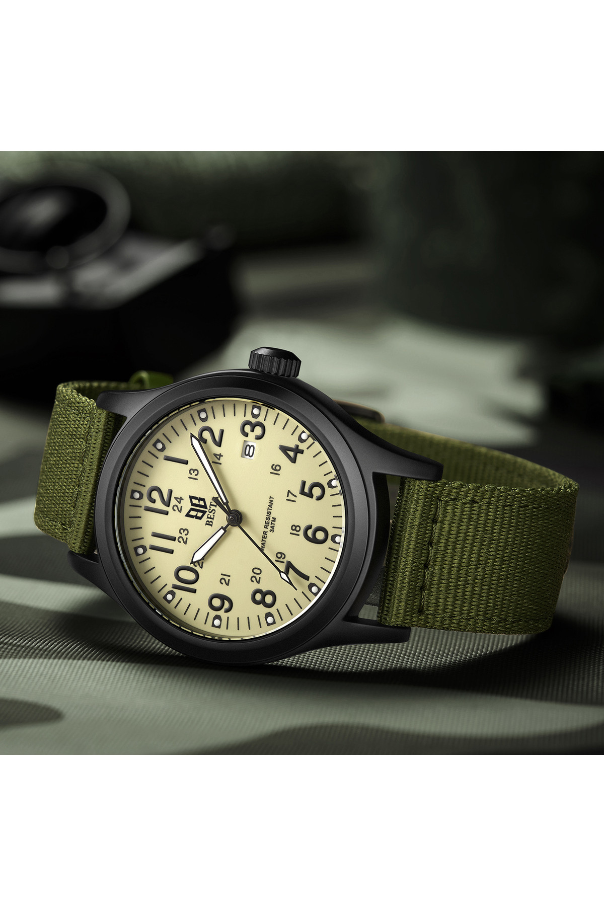 Чоловічий годинник  Besta Command Green Nylon, 2 ремінці