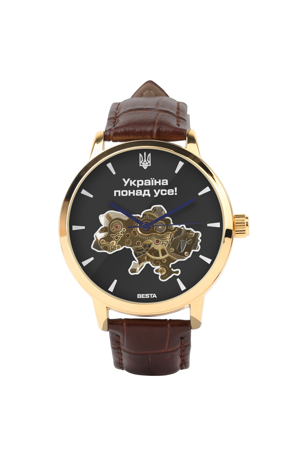 Чоловічий годинник  Besta Skeleton Gold Black Metal, 2 ремінці