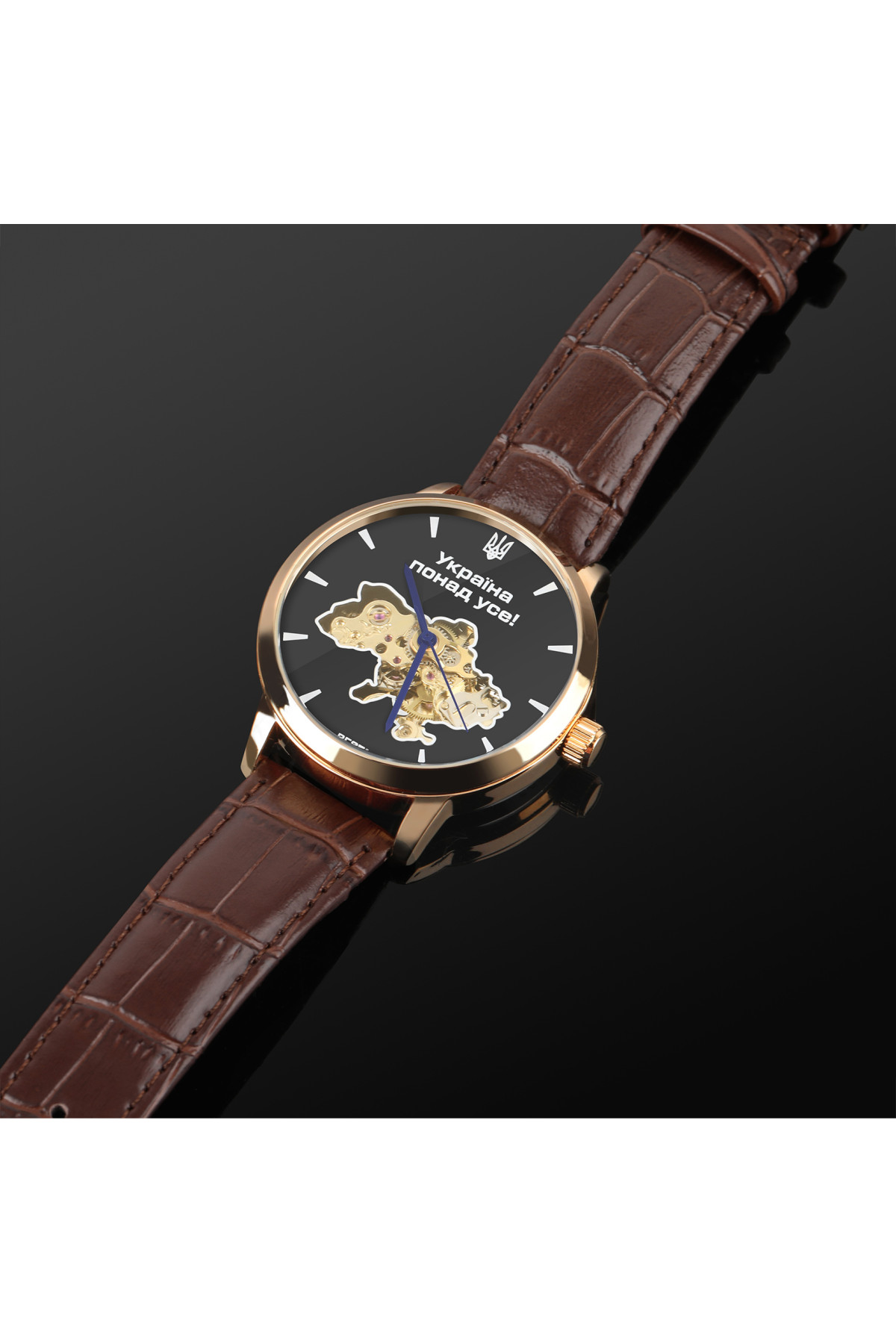 Чоловічий годинник  Besta Skeleton Gold Black Metal, 2 ремінці