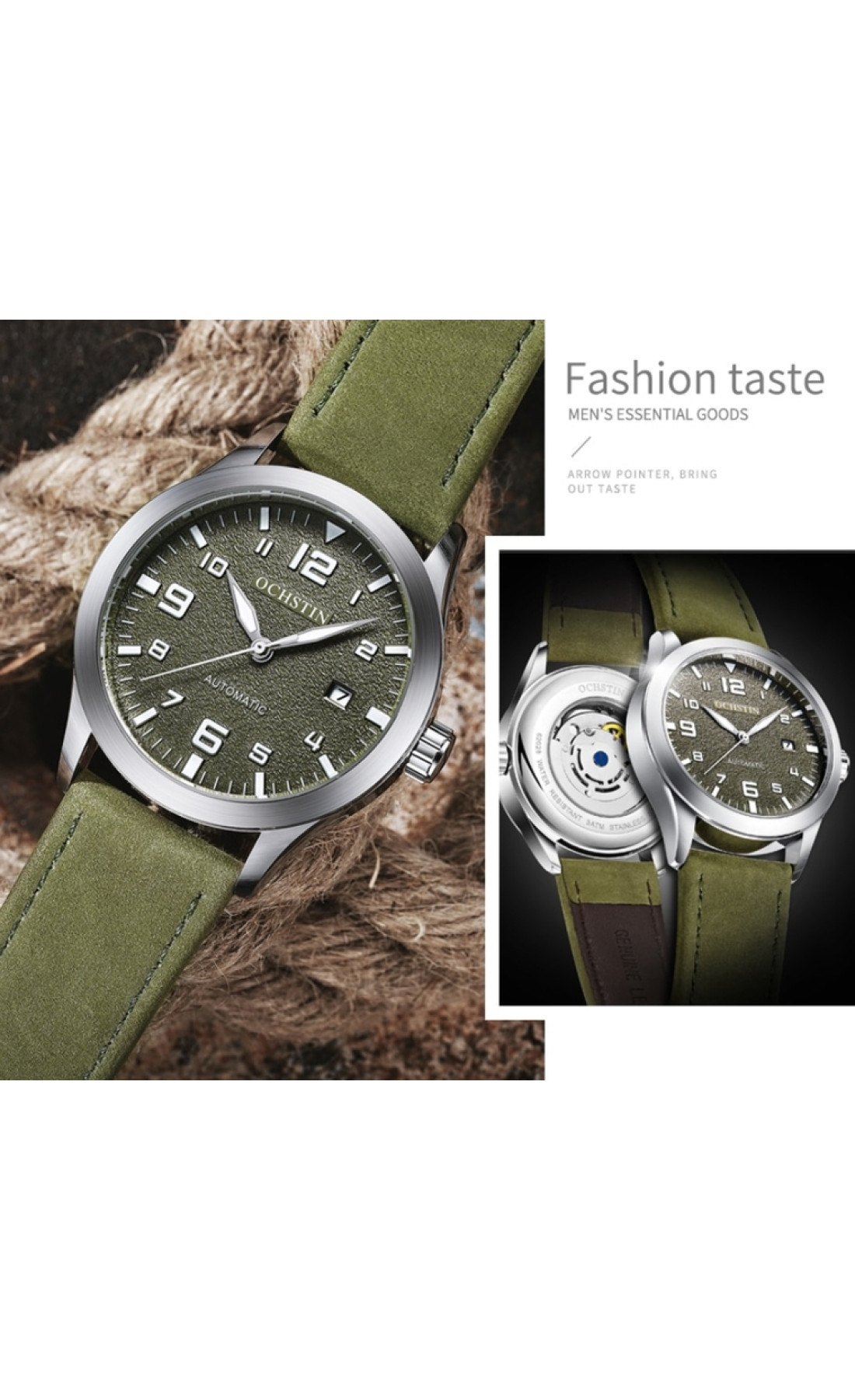 Чоловічий годинник  Ochstin Military Hook Green, 2 ремінці
