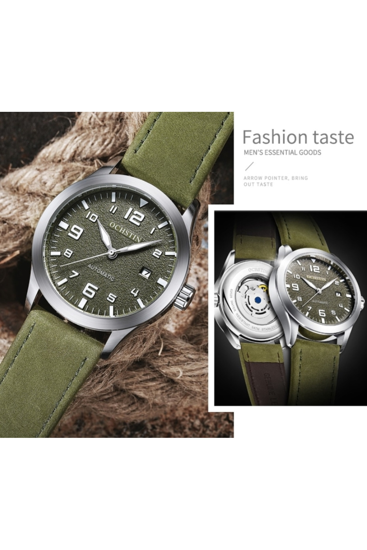 Чоловічий годинник  Ochstin Military Hook Green, 2 ремінці