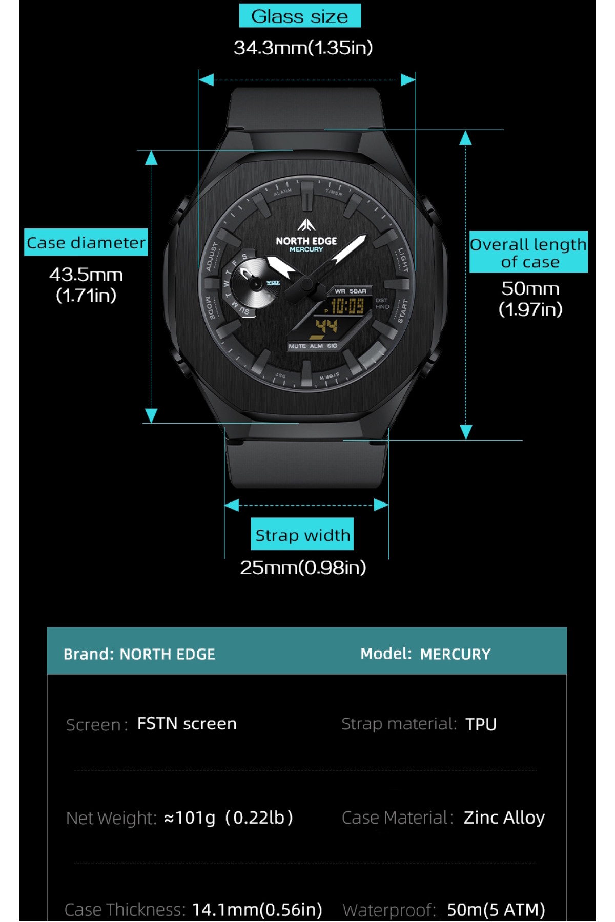 Чоловічий годинник  North Edge Mercury