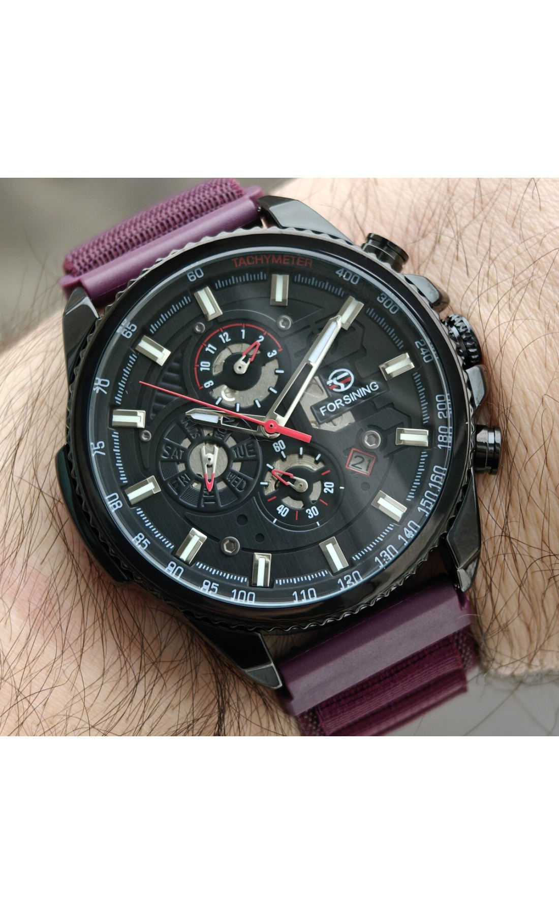 Чоловічий годинник  Forsining Finance Wine Red, 2 ремінці