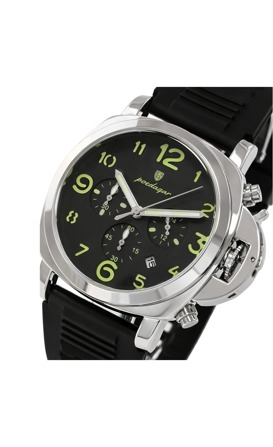 Чоловічий годинник  Poedagar Luminious Rubber Black, 2 ремінці