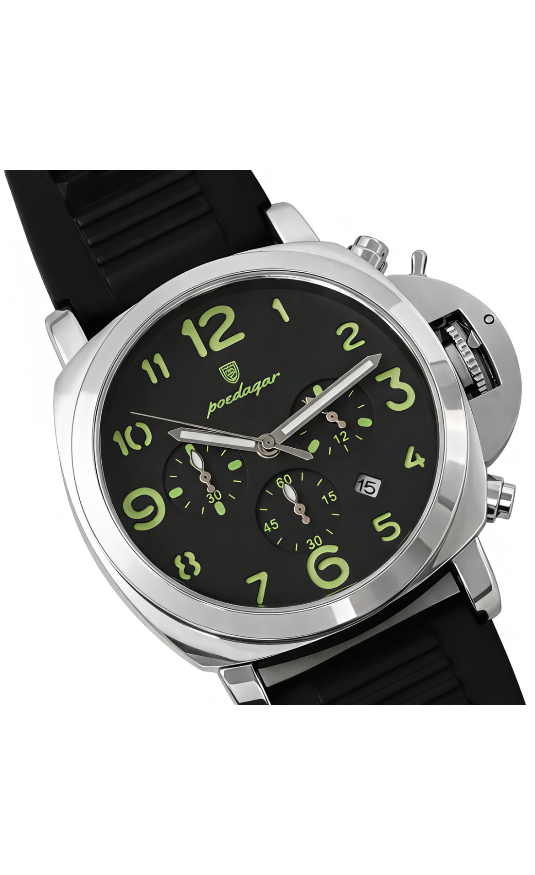 Чоловічий годинник  Poedagar Luminious Rubber Black, 2 ремінці