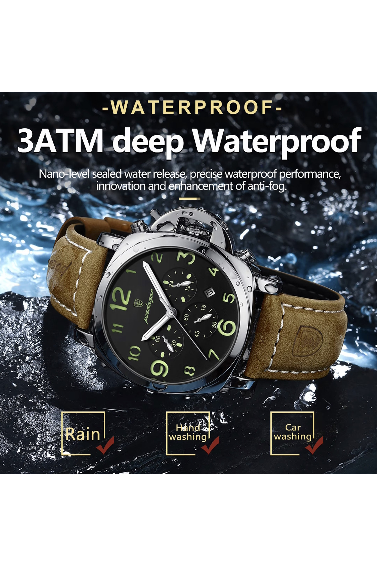 Чоловічий годинник  Poedagar Luminious Rubber Black, 2 ремінці