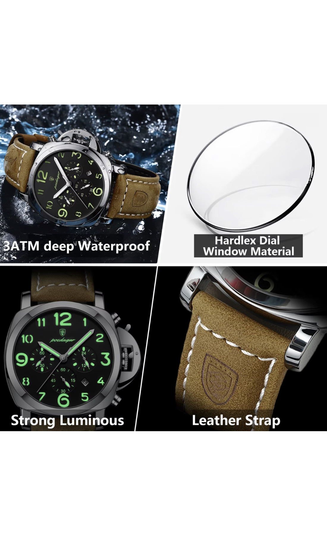 Чоловічий годинник  Poedagar Luminious Rubber Black, 2 ремінці