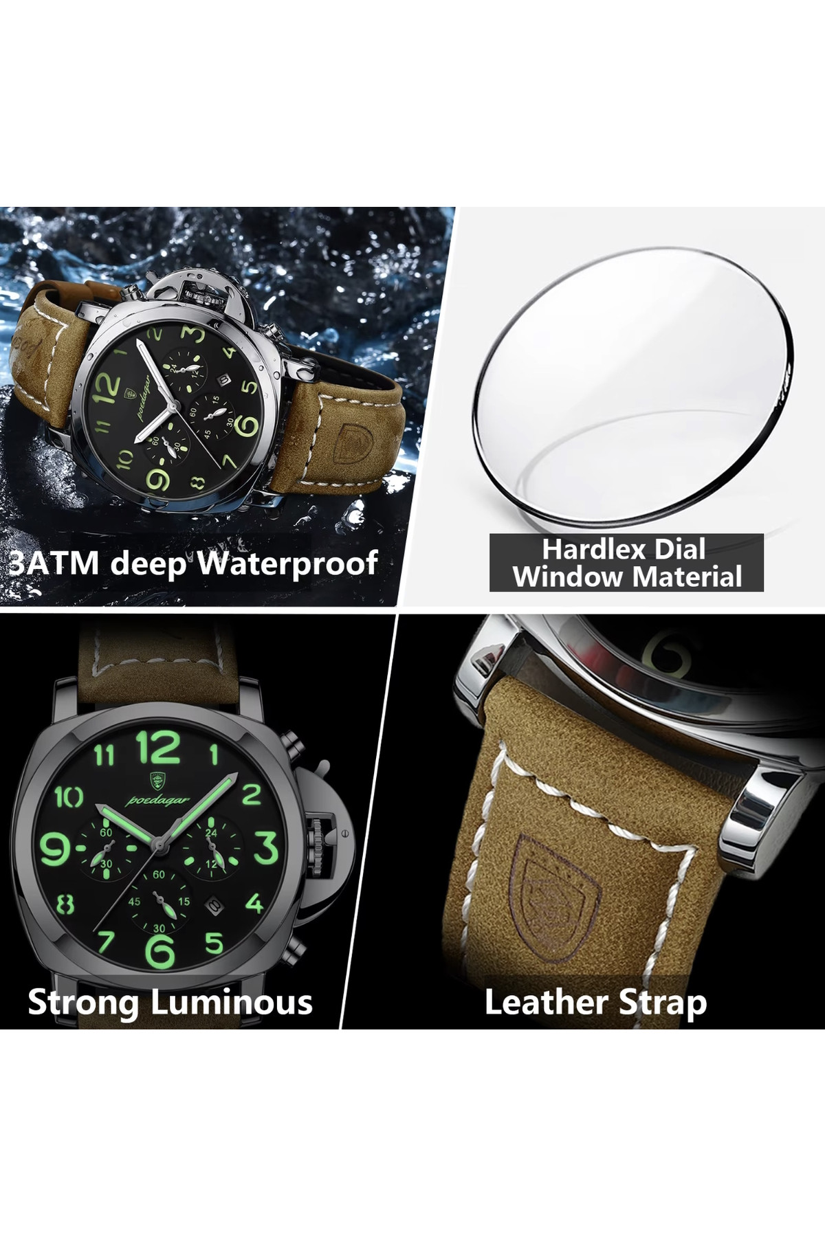 Чоловічий годинник  Poedagar Luminious Rubber Black, 2 ремінці