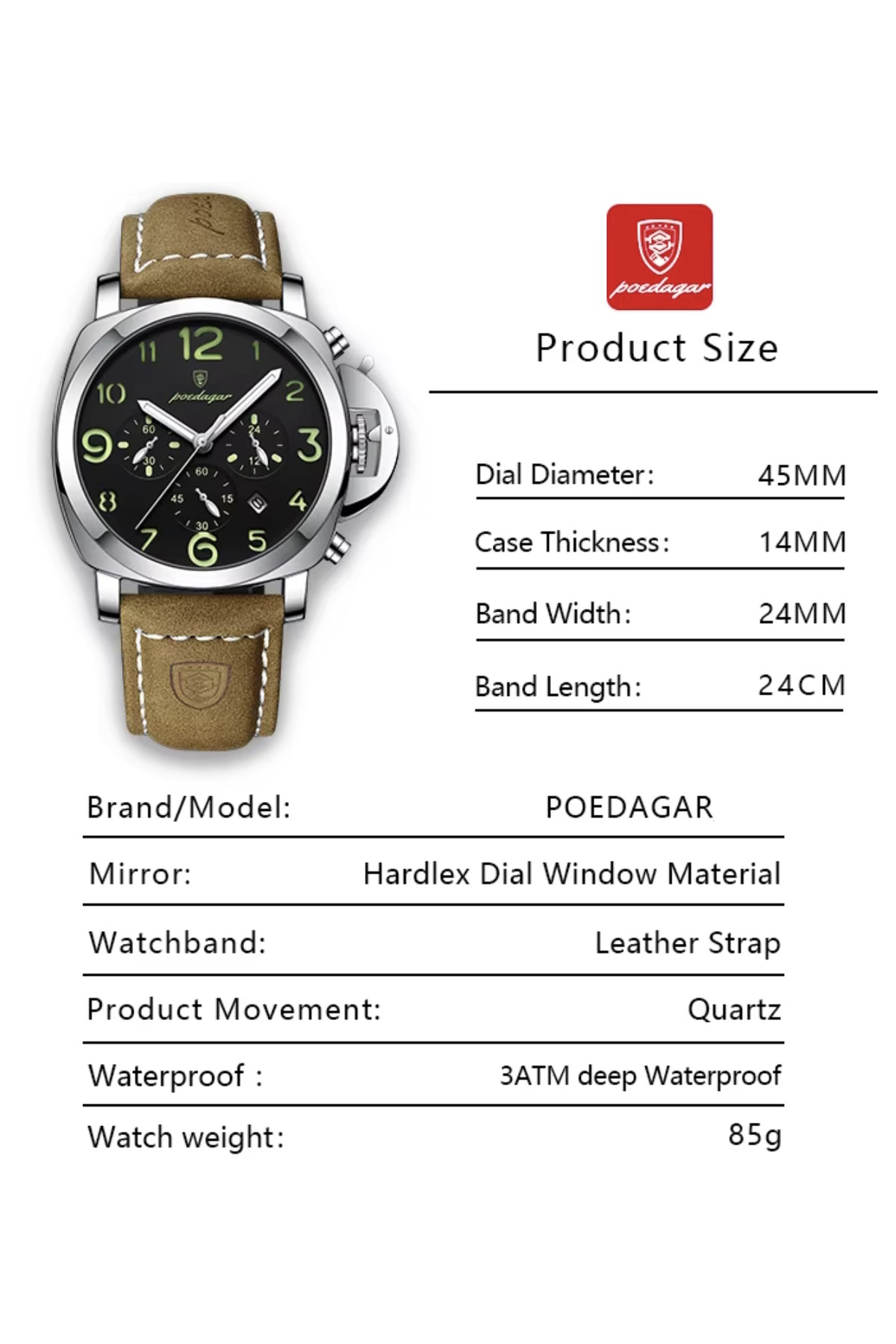 Чоловічий годинник  Poedagar Luminious Rubber Black, 2 ремінці