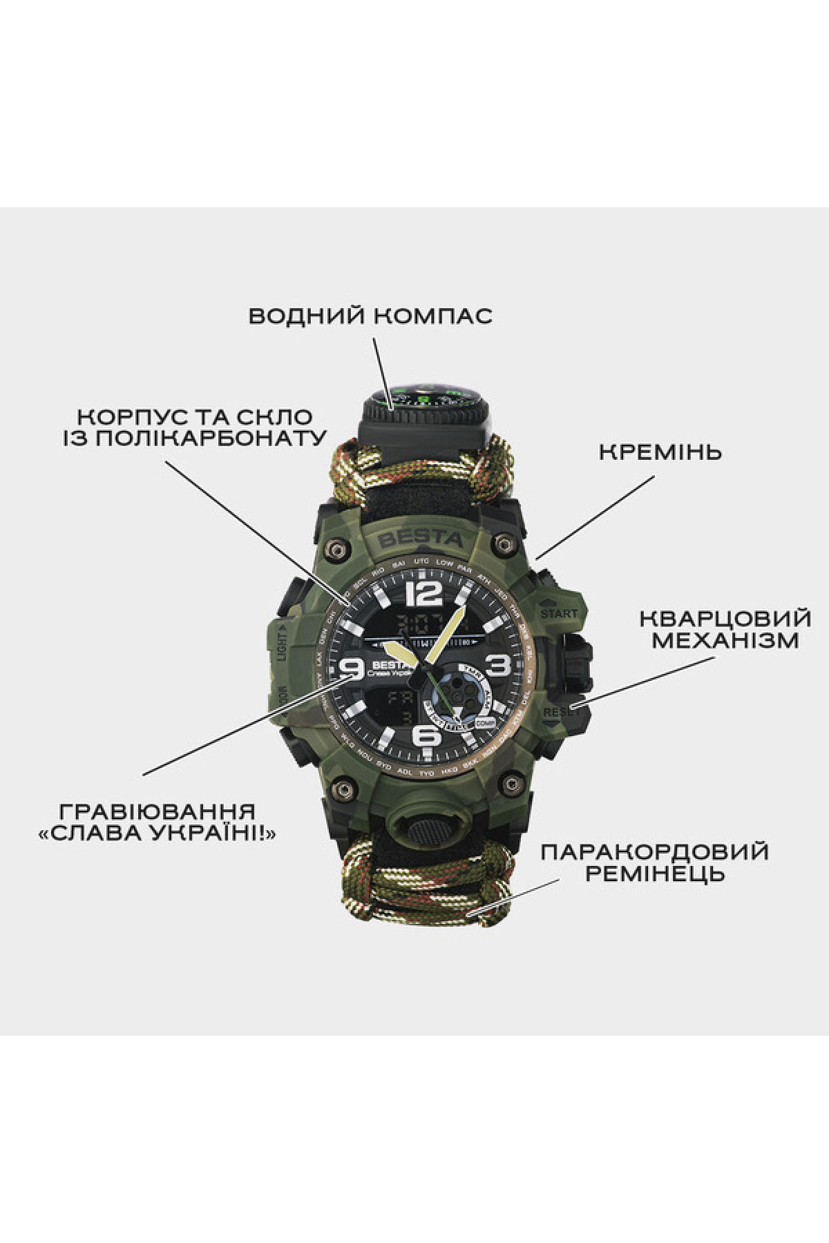 Чоловічий годинник  Besta Military з компасом
