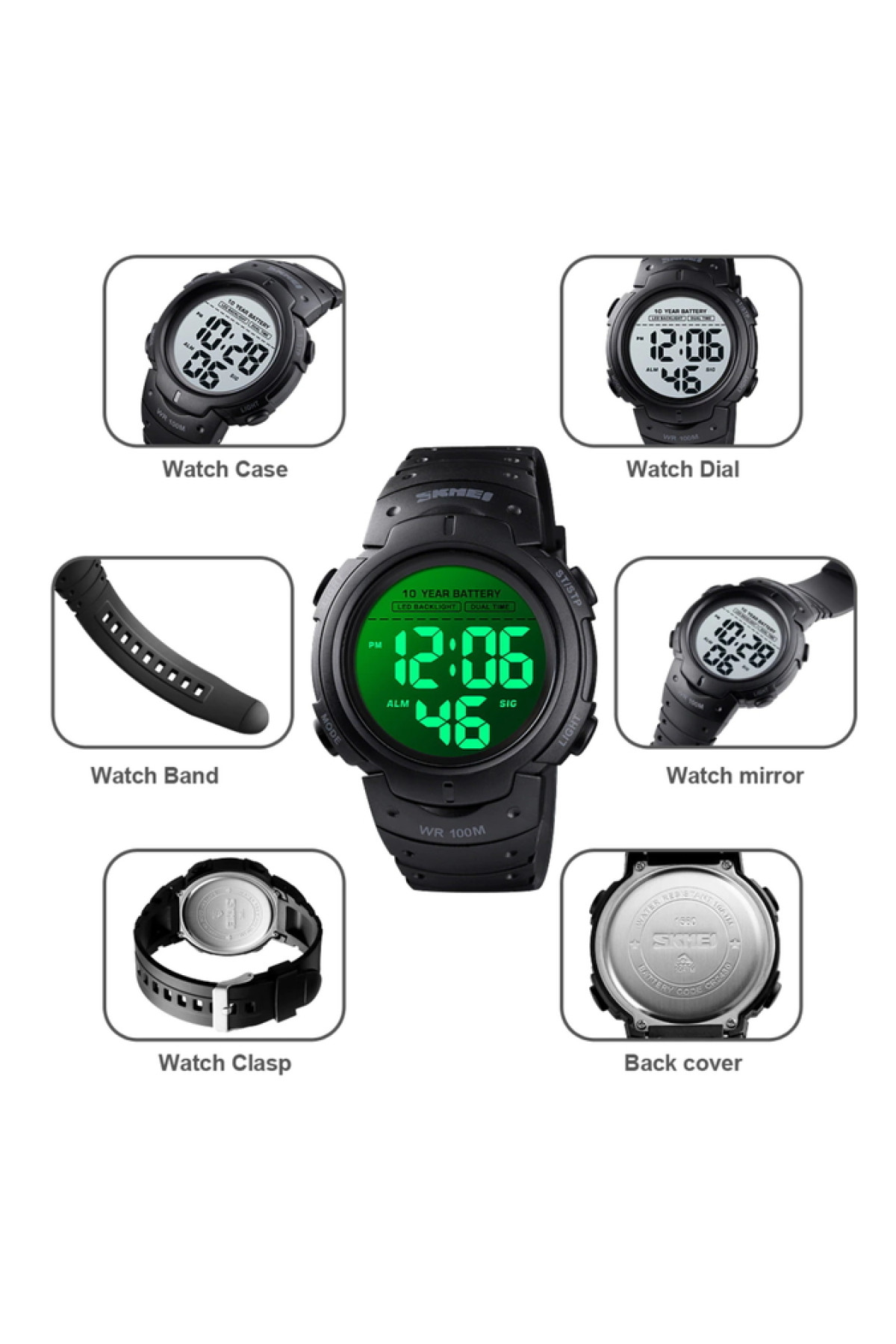 Чоловічий годинник  Skmei Neon 10 Bar Black