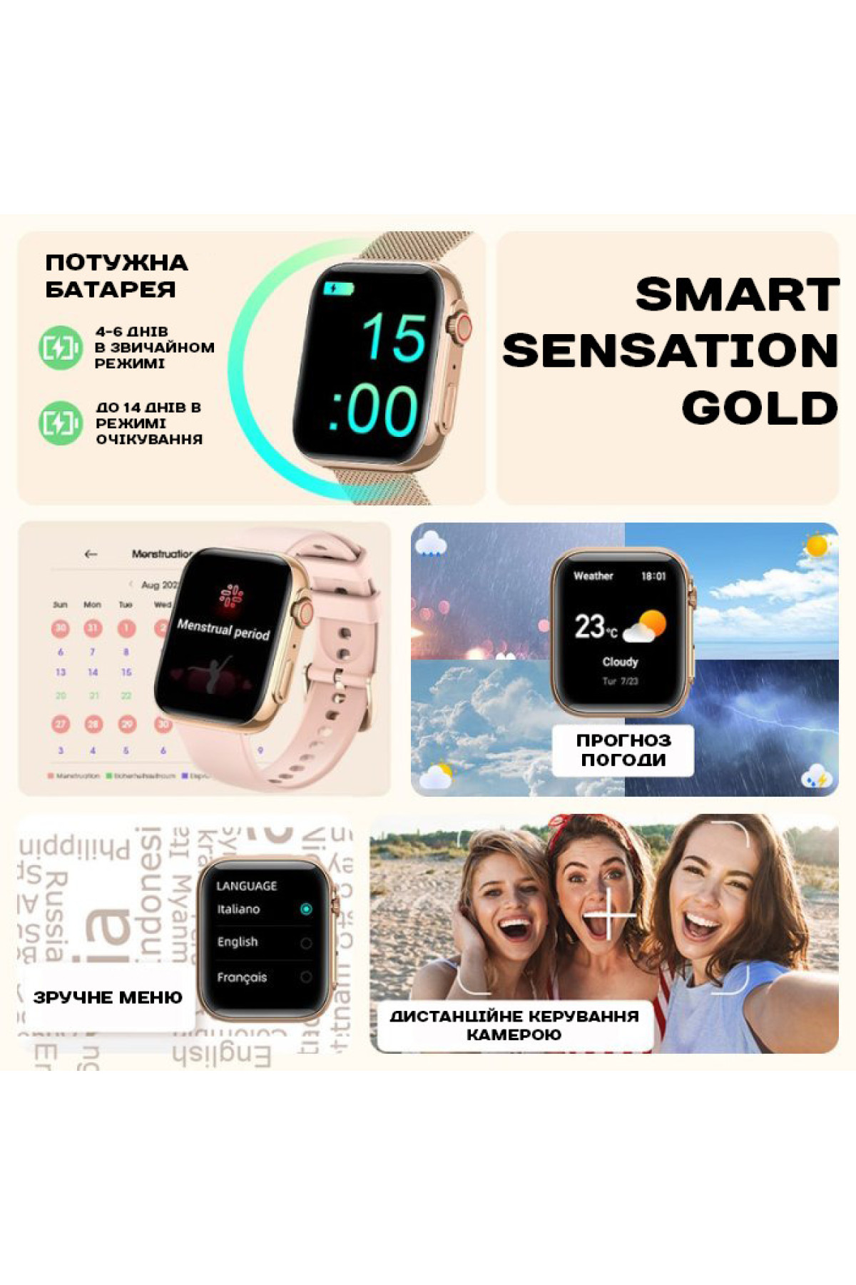 Смарт годинник  Smart Sensation Pink, 2 ремінці