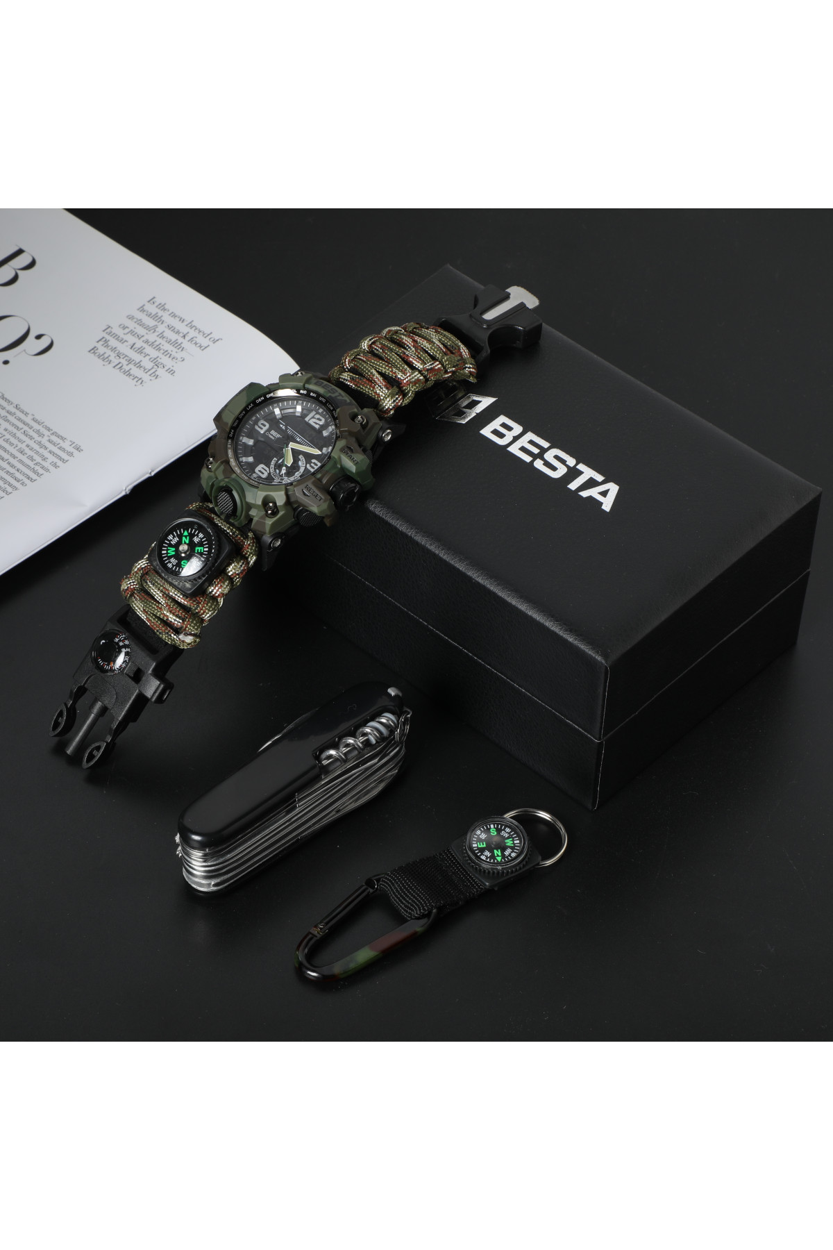 Чоловічий годинник  Besta Box Military Set подарунковий набір, з компасом