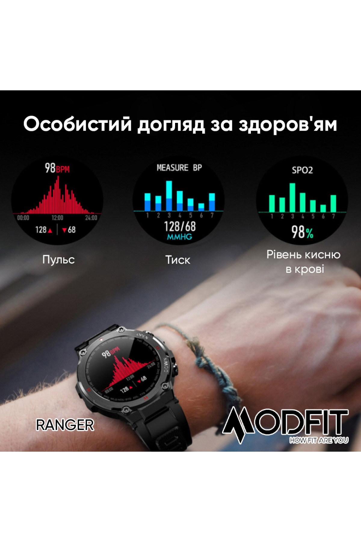Смарт годинники Modfit Modfit Modfit Ranger All Black 36 мм.