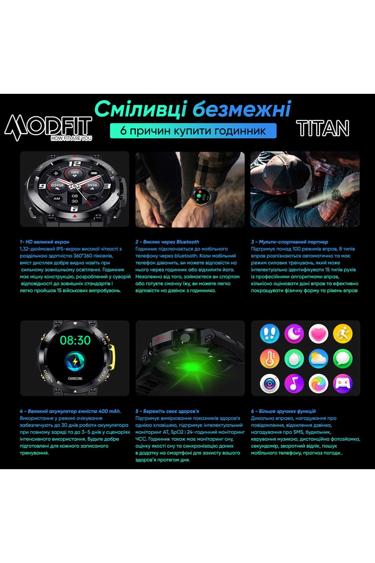 Смарт годинники Modfit Modfit Modfit Titan Army Green 35 мм.