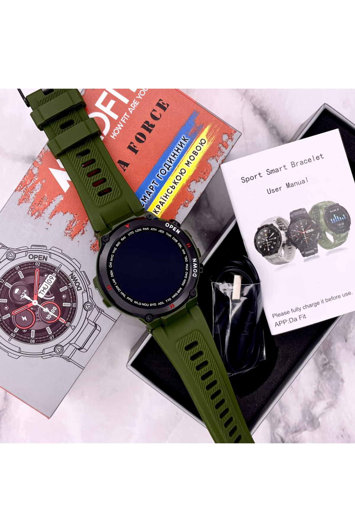 Смарт годинники Modfit Modfit Modfit Delta Force Army Green 36 мм.
